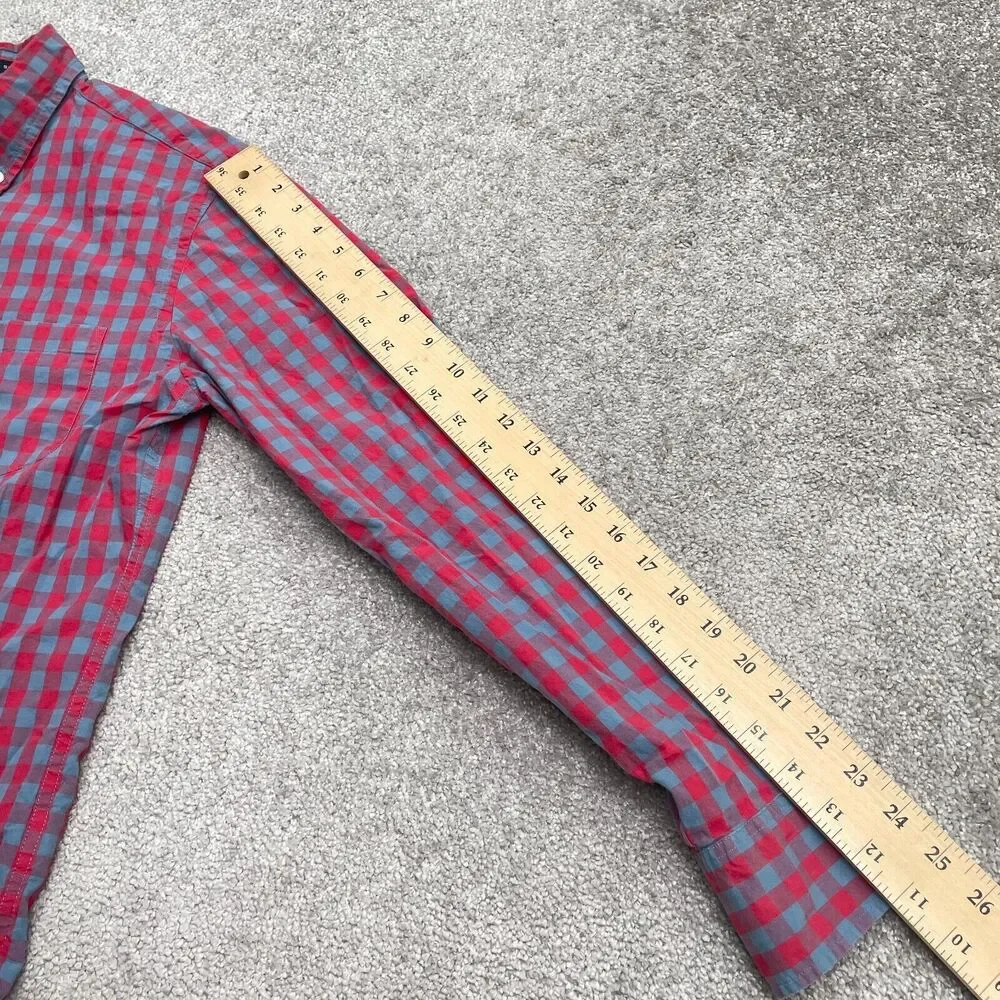 J.Crew Flex Washed Slim Fit Shirt Mens Medium Red Blue Plaid Long Sleeve Casual